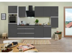 Respekta Küchenzeile ohne E-Geräte 330 cm Grifflos Grau Hochglanz-Weiß