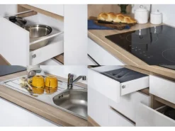 Respekta Küchenzeile ohne E-Geräte 370 cm Grifflos Grau Hochglanz-Eiche Sägerau