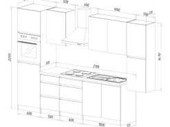 Respekta Küchenzeile ohne E-Geräte 320 cm Grifflos Grau Hochglanz-Weiß