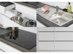 Respekta Küchenzeile ohne E-Geräte 320 cm Grifflos Grau Hochglanz-Weiß