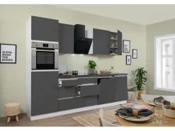 Respekta Küchenzeile ohne E-Geräte 280 cm Grifflos Grau Hochglanz-Weiß