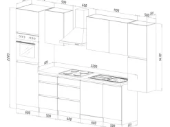 Respekta Küchenzeile ohne E-Geräte 330 cm Grifflos Grau Hochglanz-Eiche Sägerau