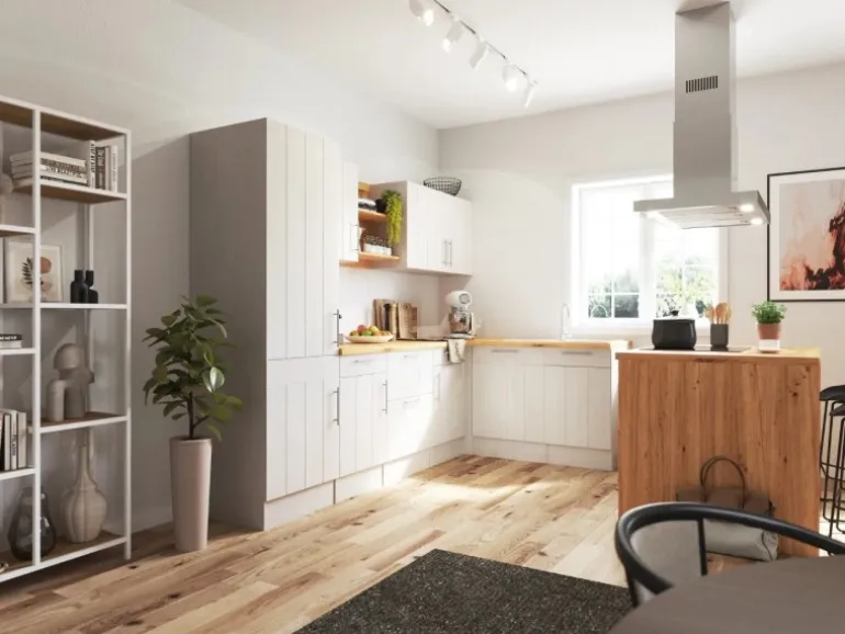 Respekta Landhaus Winkelküche/ Inselküche Anton 280 x 172 cm Lärche Weiß