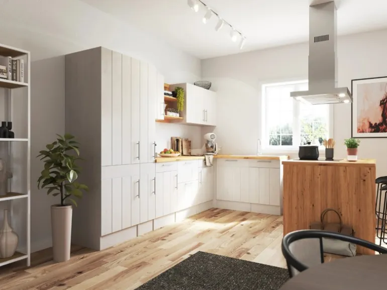 Respekta Landhaus Winkelküche/ Inselküche Anton 310 x 172 cm Lärche Weiß