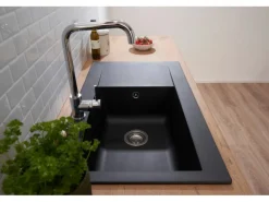 Respekta Mineralite Einbauspüle Denver 86 x 50 cm Schwarz