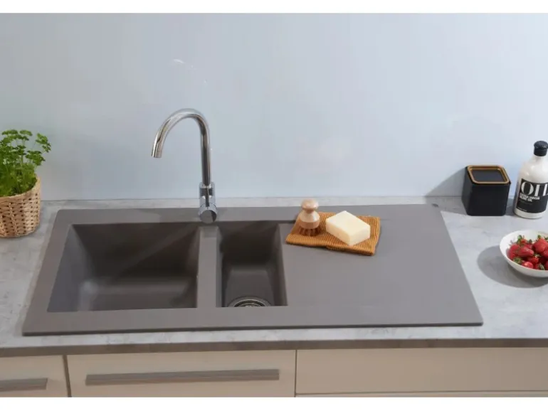 Respekta Mineralite Einbauspüle Denver 100 x 50 cm Betongrau