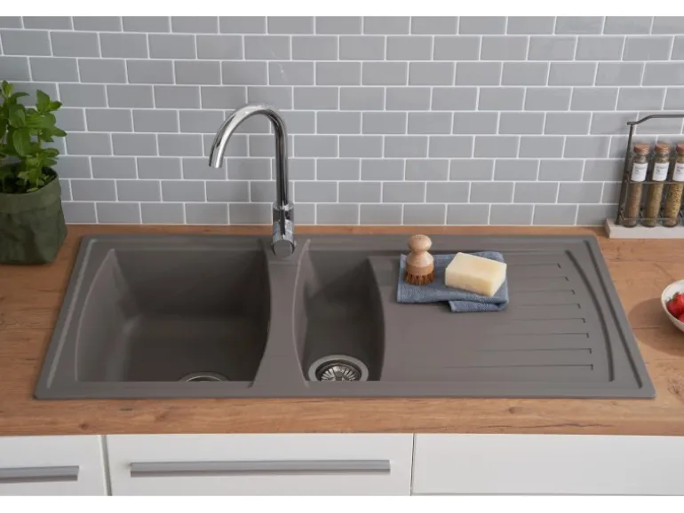 Respekta Mineralite Einbauspüle Boston 100 x 50 cm Betongrau