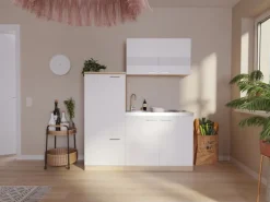 Respekta Miniküche KB160ESW 160 cm Weiß-Eiche Sonoma Sägerau Nachbildung