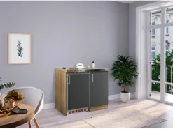 Respekta Miniküche MK100ESG 100 cm Grau-Eiche Sägerau Nachbildung
