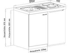 Respekta Miniküche MK100ESGC 100 cm Grau-Eiche Sägerau Nachbildung