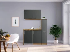 Respekta Miniküche MK130ESGOS 130 cm Grau-Eiche Sägerau Nachbildung