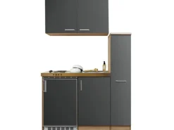 Respekta Miniküche MK130ESGOS 130 cm Grau-Eiche Sägerau Nachbildung