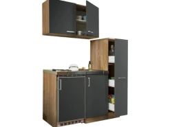 Respekta Miniküche MK130ESGOS 130 cm Grau-Eiche Sägerau Nachbildung