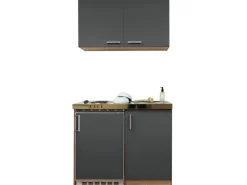 Respekta Miniküche MK100ESGOS 100 cm Grau-Eiche Sägerau Nachbildung