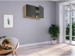 Respekta Miniküche MK100ESGOS 100 cm Grau-Eiche Sägerau Nachbildung