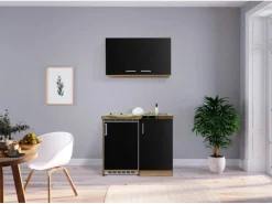 Respekta Miniküche MK100ESSOSC 100 cm Schwarz-Eiche Sägerau Nachbildung