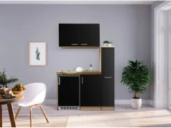 Respekta Miniküche MK130ESSOSC 130 cm Schwarz-Eiche Sägerau Nachbildung