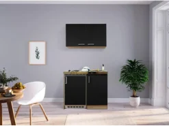 Respekta Miniküche MK100ESSOS 100 cm Schwarz-Eiche Sägerau Nachbildung