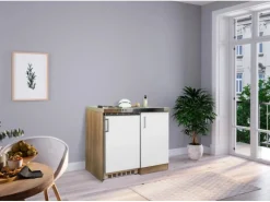 Respekta Miniküche MK100ESW 100 cm Weiß-Eiche Sägerau Nachbildung