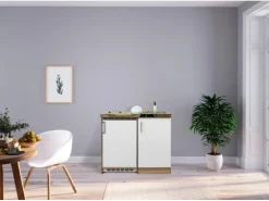 Respekta Miniküche MK100ESWC 100 cm Weiß-Eiche Sägerau Nachbildung