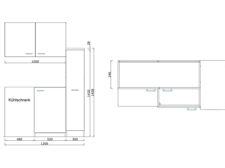 Respekta Miniküche MK130ESWOS 130 cm Weiß-Eiche Sägerau Nachbildung