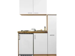 Respekta Miniküche MK130ESWOS 130 cm Weiß-Eiche Sägerau Nachbildung