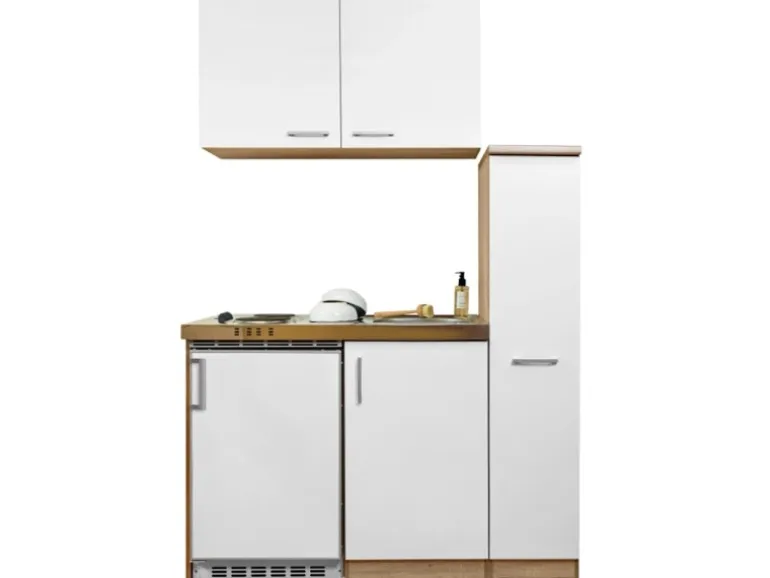 Respekta Miniküche MK130ESWOS 130 cm Weiß-Eiche Sägerau Nachbildung