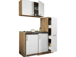 Respekta Miniküche MK130ESWOS 130 cm Weiß-Eiche Sägerau Nachbildung