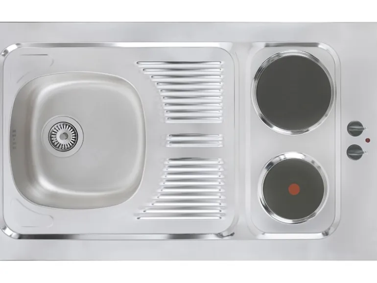 Respekta Miniküche MK130ESWOS 130 cm Weiß-Eiche Sägerau Nachbildung