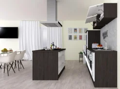 Respekta Premium Inselküche 310 cm Weiß Hochglanz-Eiche Grau