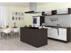 Respekta Premium Inselküche 310 cm Weiß Hochglanz-Eiche Grau