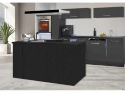 Respekta Premium Inselküche 310 cm Grau Hochglanz-Eiche Grau