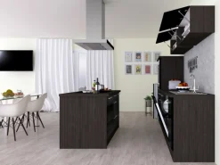 Respekta Premium Inselküche 310 cm Schwarz Hochglanz-Eiche Grau