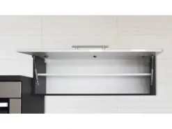 Respekta Premium Inselküche 310 cm Schwarz Hochglanz-Eiche Grau