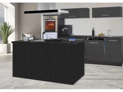 Respekta Premium Inselküche 280 cm Grau Hochglanz-Eiche Grau