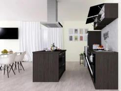 Respekta Premium Inselküche 280 cm Schwarz Hochglanz-Eiche Grau