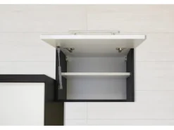 Respekta Premium Inselküche 280 cm Schwarz Hochglanz-Eiche Grau