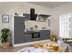 Respekta Premium Küchenzeile 270 cm Grau Hochglanz-Weiß