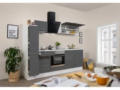 Respekta Premium Küchenzeile 240 cm Grau Hochglanz-Weiß