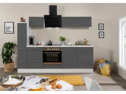 Respekta Premium Küchenzeile 240 cm Grau Hochglanz-Weiß