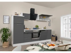 Respekta Premium Küchenzeile 280 cm Grau Hochglanz-Weiß