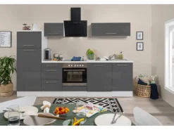 Respekta Premium Küchenzeile 280 cm Grau Hochglanz-Weiß