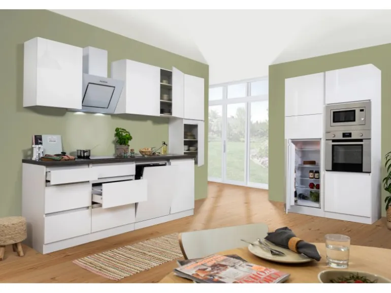 Respekta Premium Küchenzeile GLRP395HWWGKE 395 cm Weiß Hochglanz