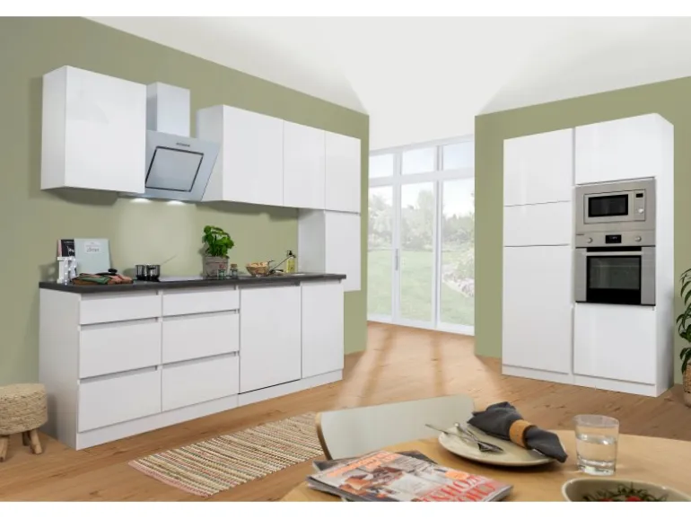 Respekta Premium Küchenzeile GLRP395HWWGKE 395 cm Weiß Hochglanz