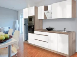 Respekta Premium Küchenzeile Grifflos 335 cm Weiß Hochglanz-Eiche Sägerau