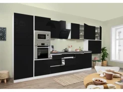 Respekta Premium Küchenzeile Grifflos 445 cm Schwarz Hochglanz-Weiß