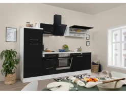 Respekta Premium Küchenzeile 280 cm Schwarz Hochglanz-Weiß