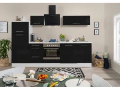 Respekta Premium Küchenzeile 280 cm Schwarz Hochglanz-Weiß