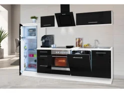 Respekta Premium Küchenzeile 280 cm Schwarz Hochglanz-Weiß
