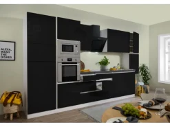 Respekta Premium Küchenzeile Grifflos 385 cm Schwarz Hochglanz-Weiß